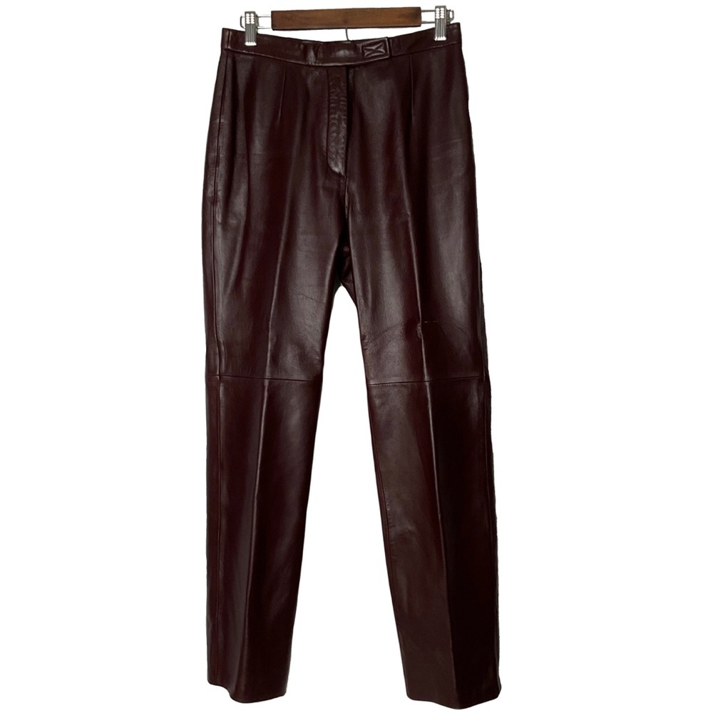 Siena Studio Maroon 100% Leather Zipper Pants w/Self Adhesive Closure Size 8.